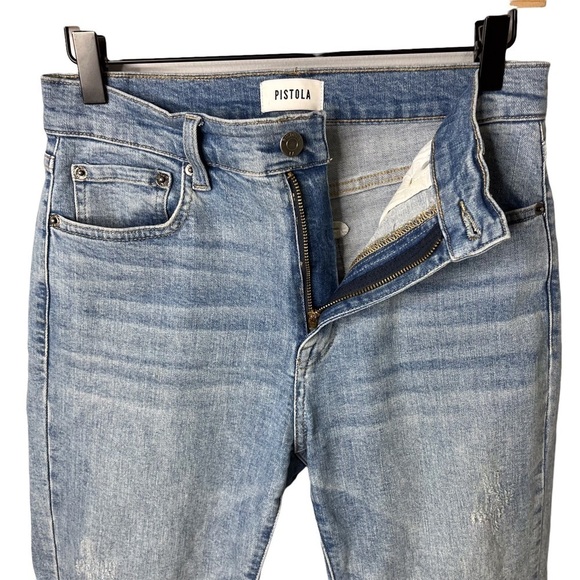 Pistola High Rise Straight Leg Jeans Light Wash Size 27 Raw Hem Ankle Length - Picture 3 of 8